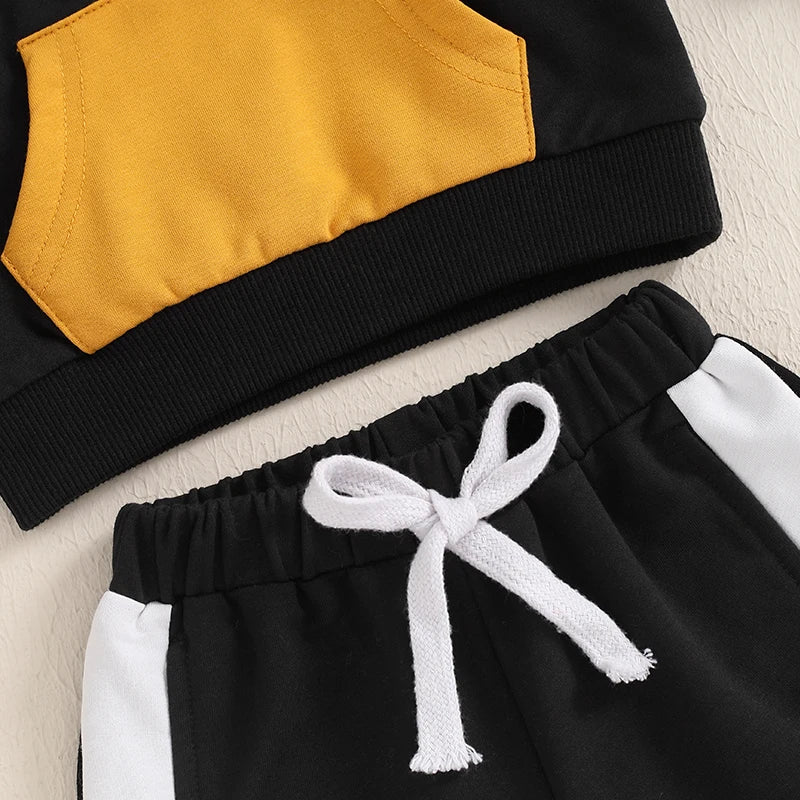 6m-3Y Baby Boy Fall Outfit Contrast Colors Long Sleeve Hoodie Sweatshirt and Elastic Pants 2 Piece Clothes for Toddler