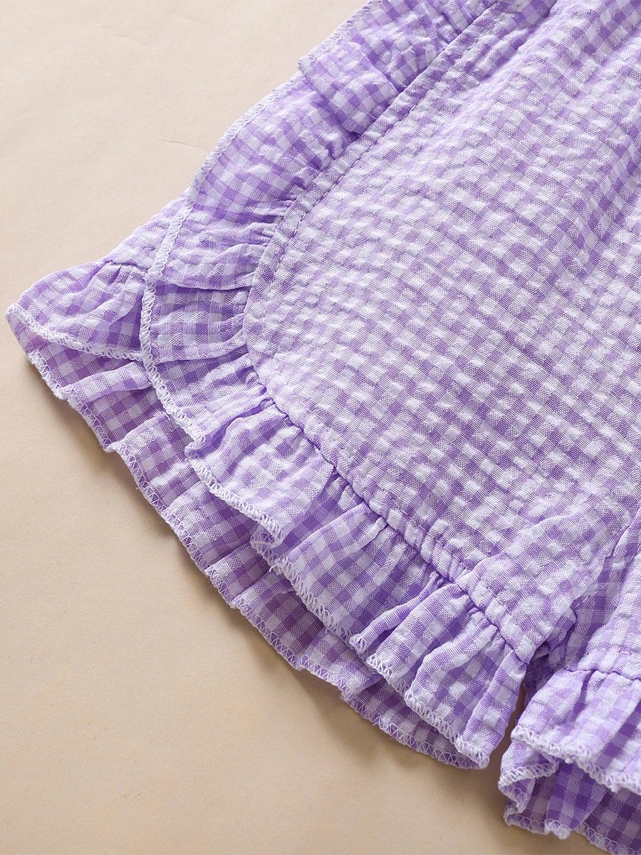 Girl Summer Shorts Plaid Pattern Lotus Edge Cute Casual Fashion Comfortable Soft Shorts