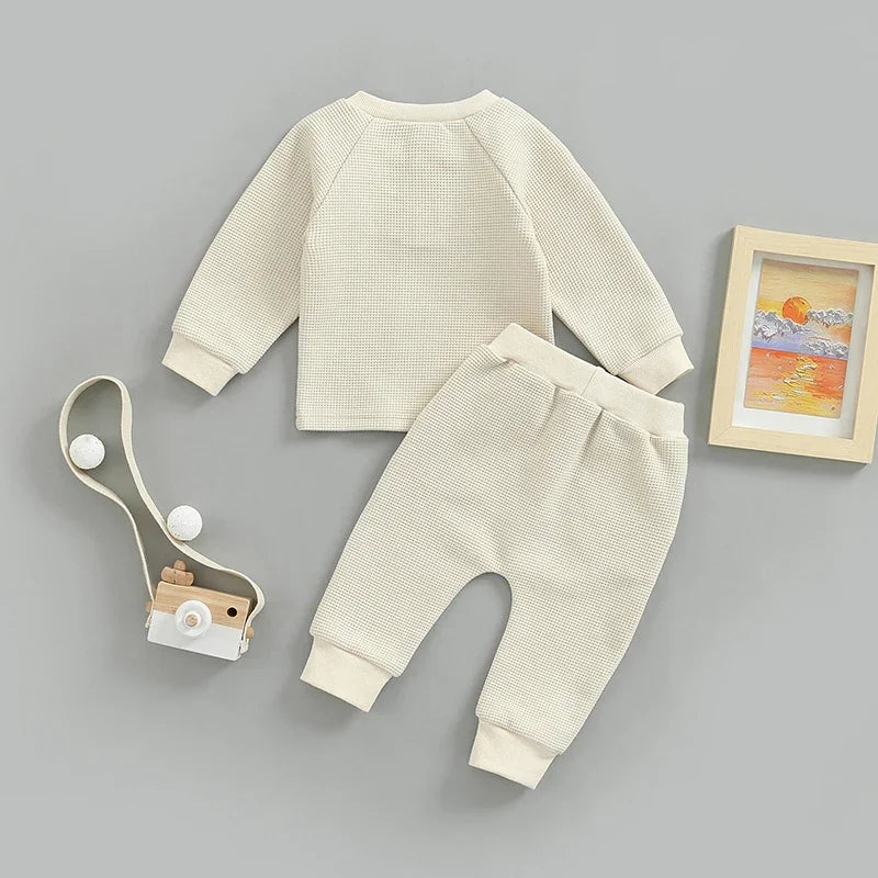 Casual Fall Winter Baby Boy Girl Clothes Set Newborn Infant Toddler Button Tops Pants Casual Outfits Clothing
