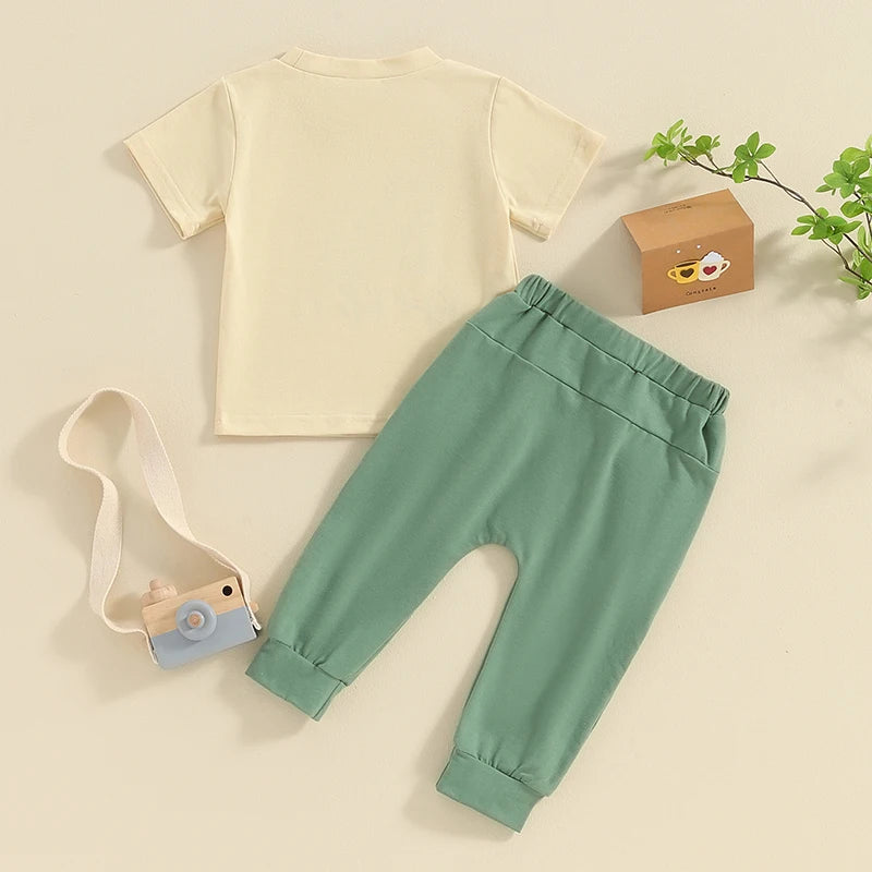 Summer Baby Boys Brother Outfit Letter Print Short Sleeve T-Shirt and Elastic Pants Clothes Set