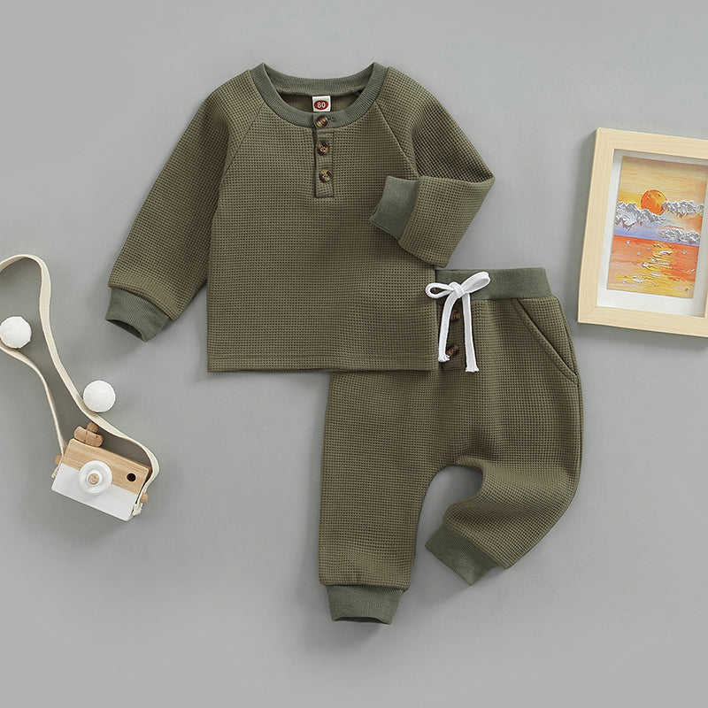 Casual Fall Winter Baby Boy Girl Clothes Set Newborn Infant Toddler Button Tops Pants Casual Outfits Clothing