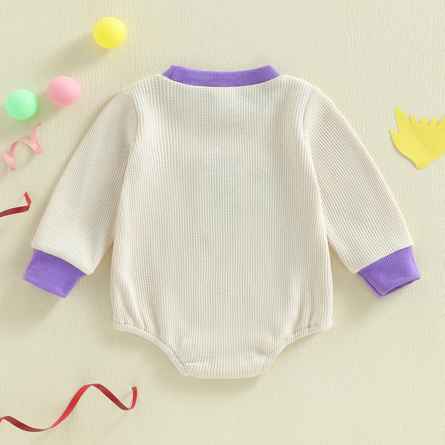 Embroidery Mardi Gras jumpsuit Infant Long Sleeve Crewneck Duck Embroidery Mardi Gras Romper