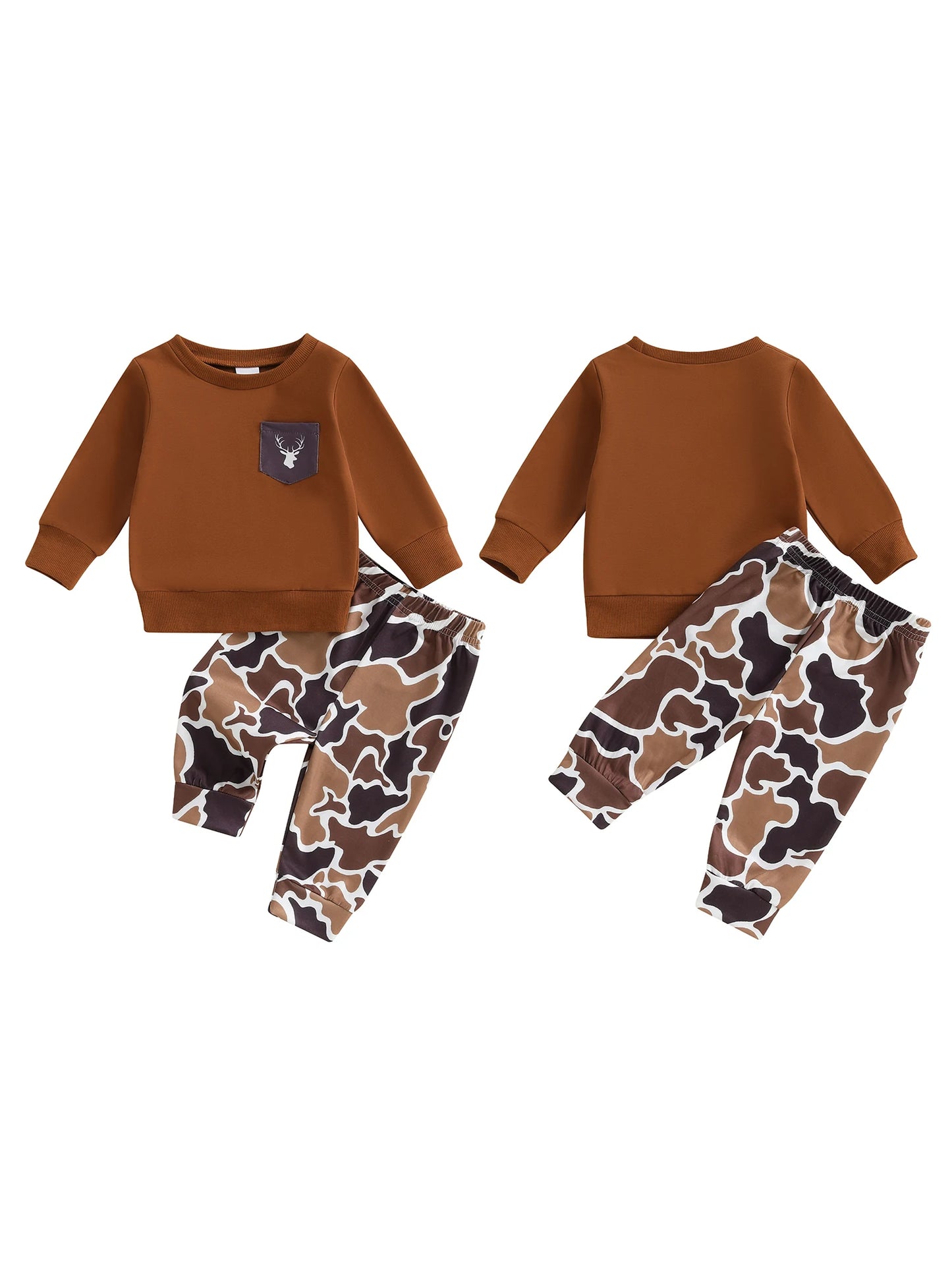 Baby Boy Fall Outfit Long Sleeve Sweatshirt and Elastic Camouflage Print Pants 2 Piece Clothes for Toddler