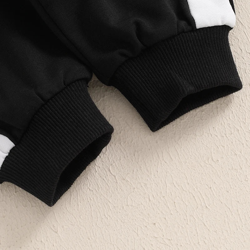 6m-3Y Baby Boy Fall Outfit Contrast Colors Long Sleeve Hoodie Sweatshirt and Elastic Pants 2 Piece Clothes for Toddler