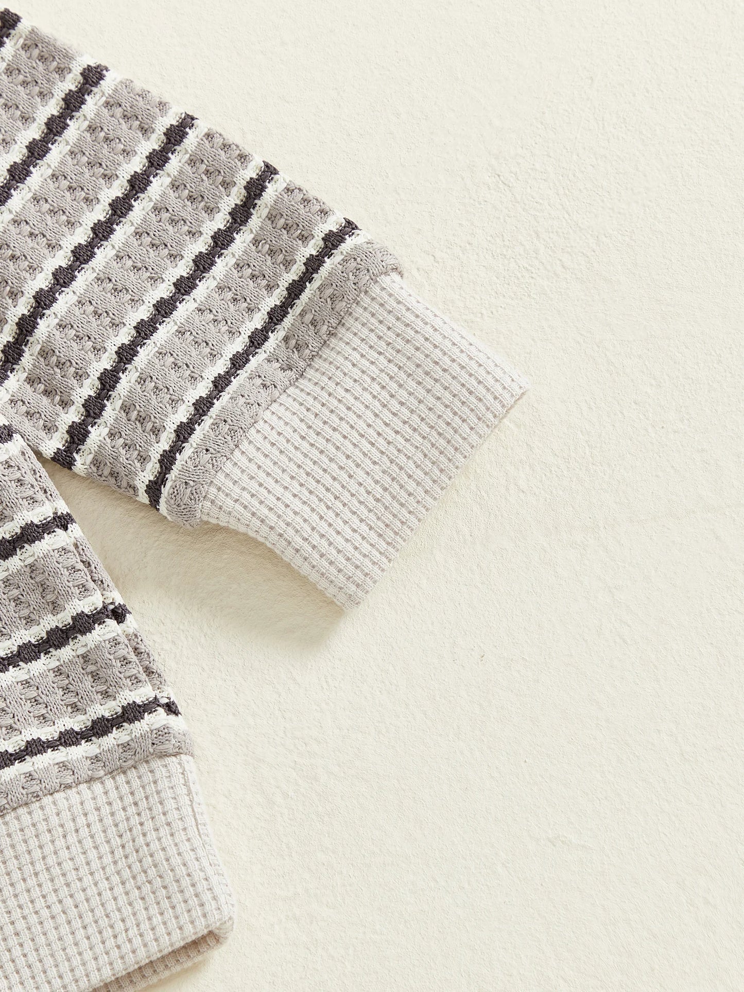 Toddler Boy Fall Outfits Stripe Long Sleeve Lapel Button Pullover + Elastic Waist Pants 2Pcs Set