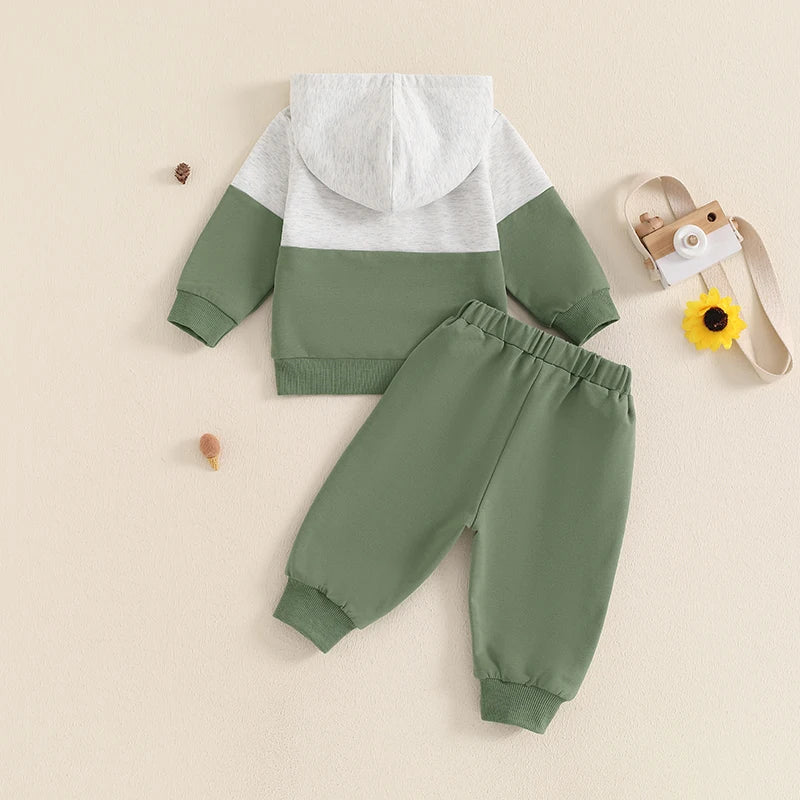6m-3Y Baby Boy Fall Outfit Contrast Colors Long Sleeve Hoodie Sweatshirt and Elastic Pants 2 Piece Clothes for Toddler