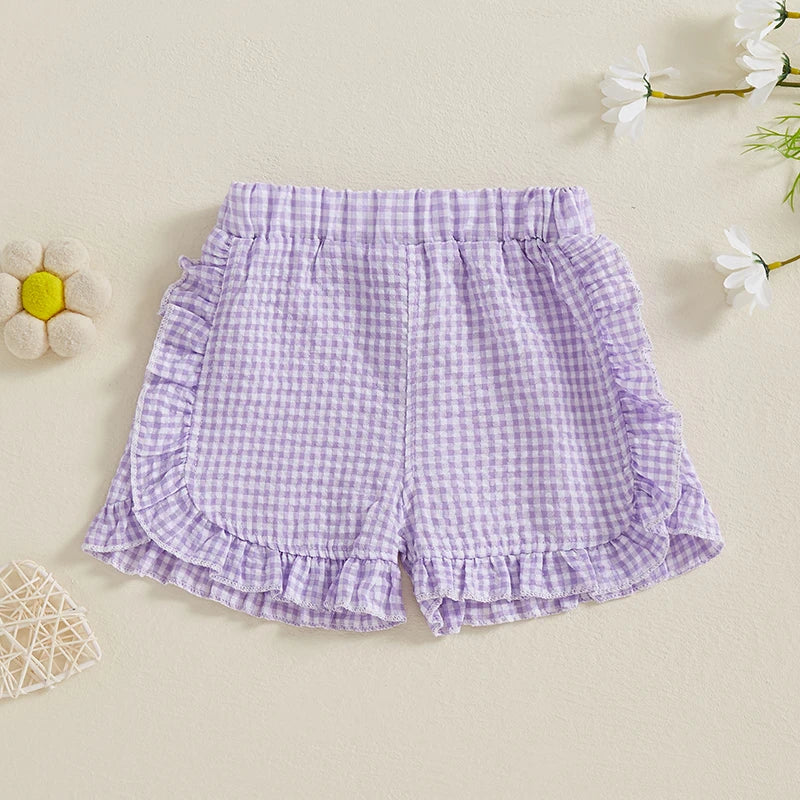Girl Summer Shorts Plaid Pattern Lotus Edge Cute Casual Fashion Comfortable Soft Shorts