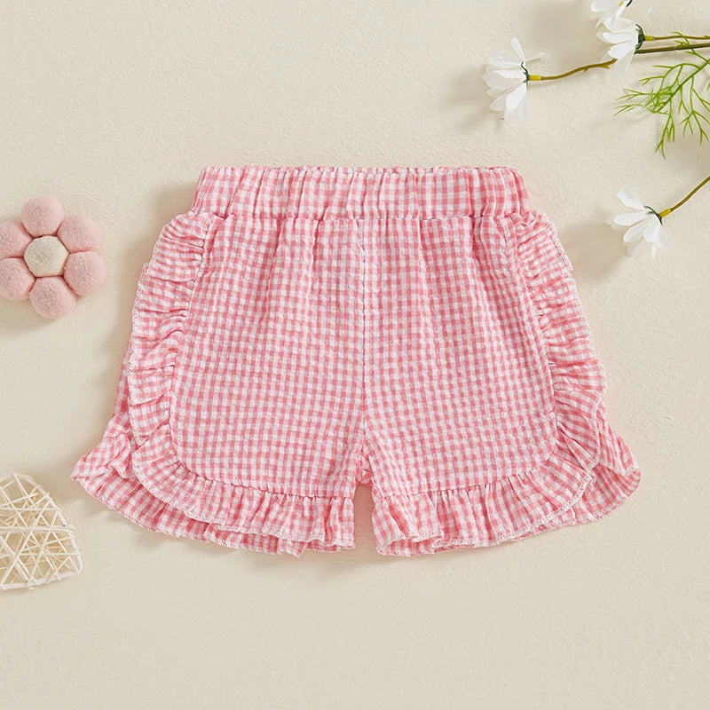Girl Summer Shorts Plaid Pattern Lotus Edge Cute Casual Fashion Comfortable Soft Shorts