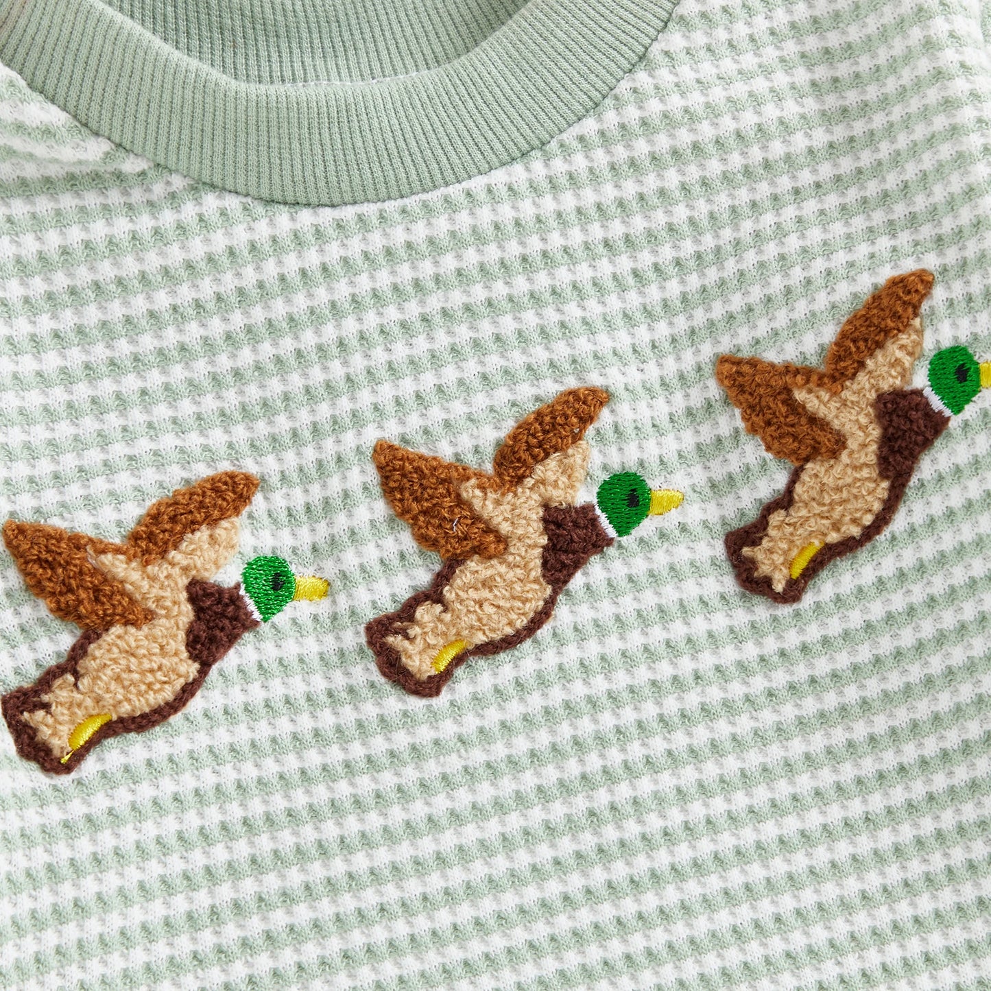 Newborn Baby Boy Romper Long Sleeve Round Neck Duck Embroidery Bodysuit Fall Playsuit