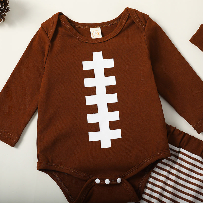Baby Boy Girl Football Outfit Long Sleeve Sweatshirt Romper Rugby Stripe Elastic Pants 3PCS Clothes