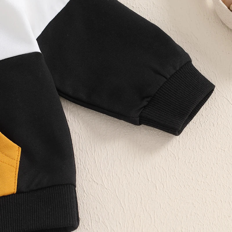 6m-3Y Baby Boy Fall Outfit Contrast Colors Long Sleeve Hoodie Sweatshirt and Elastic Pants 2 Piece Clothes for Toddler