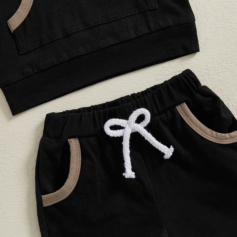Toddler Baby Boy Shorts Set Contrast Color Sleeveless Hooded Tank Tops Elastic Waist Shorts Summer Outfit
