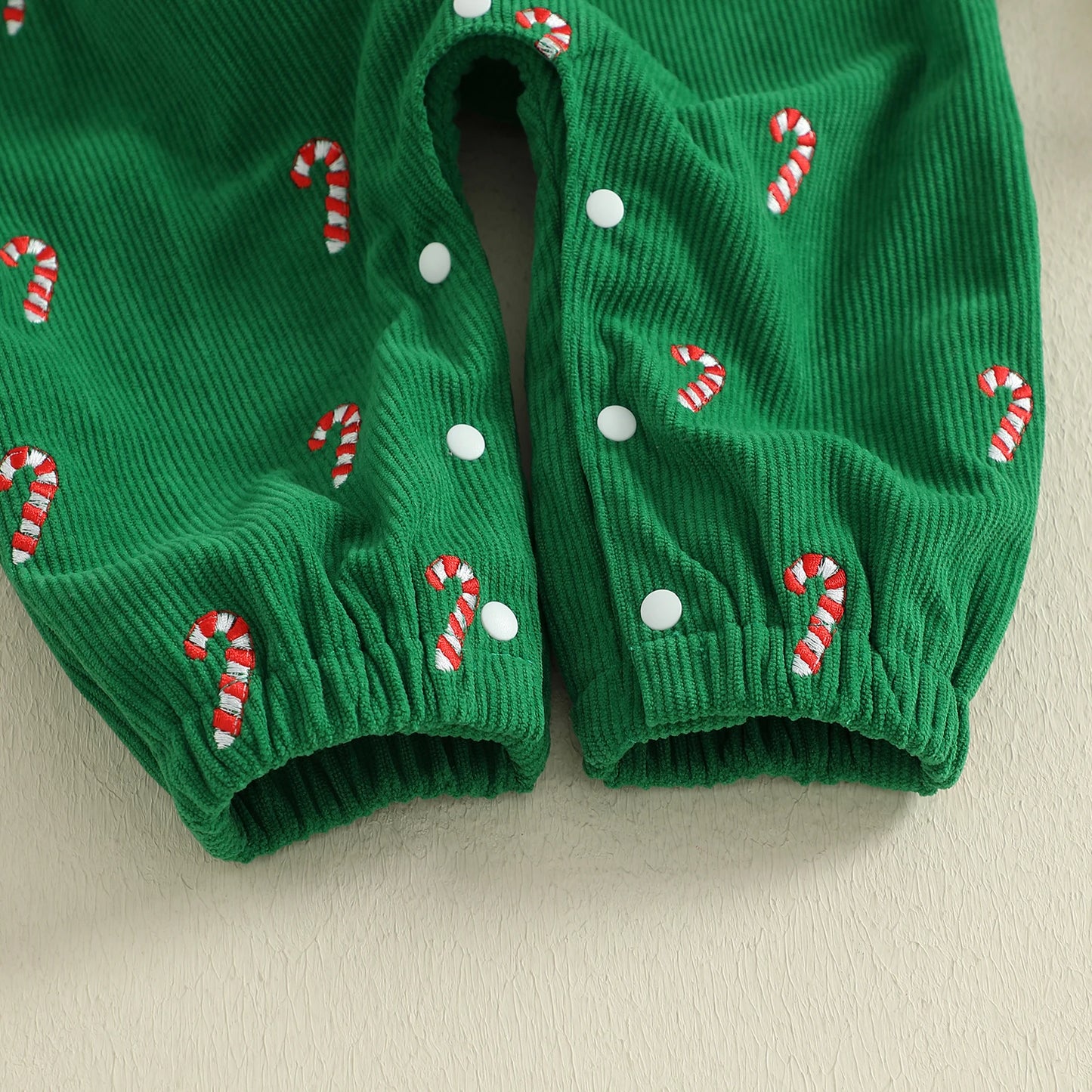 Boys Girls Christmas Romper Sleeveless Round Neck Candy Cane Embroidery Jumpsuit