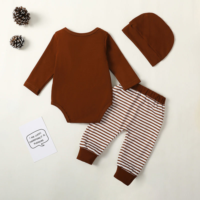Baby Boy Girl Football Outfit Long Sleeve Sweatshirt Romper Rugby Stripe Elastic Pants 3PCS Clothes