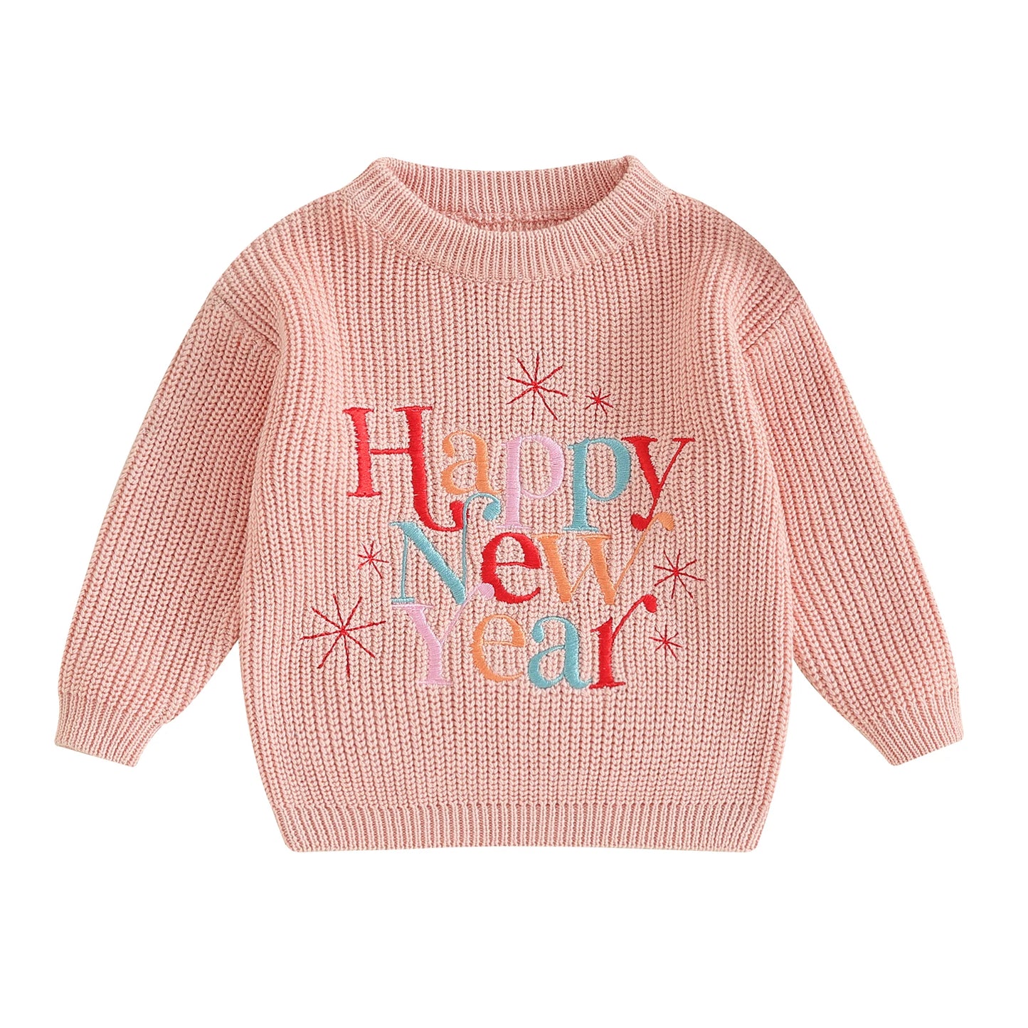 Baby Boy Girl New Year Outfit Long Sleeve Crewneck Letter Embroidery Sweater Tops Infant Winter Clothes