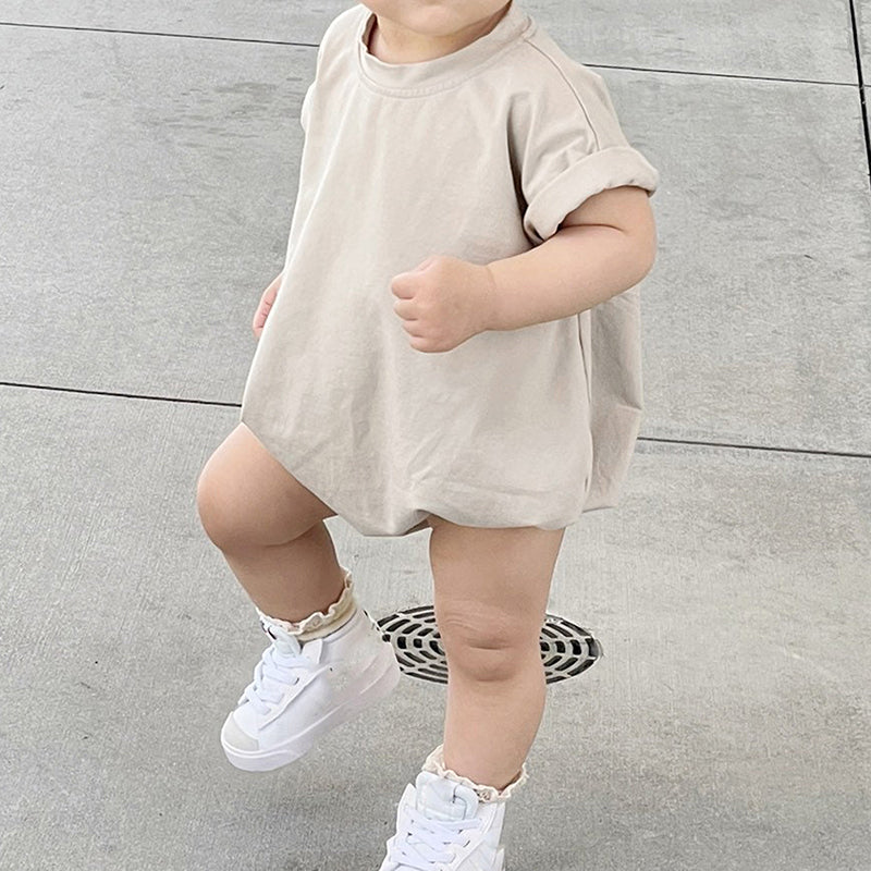 0-24M Baby Boys Girls Summer Casual Rompers Clothes Solid Short Sleeve O-neck Loose Jumpsuits Playsuits