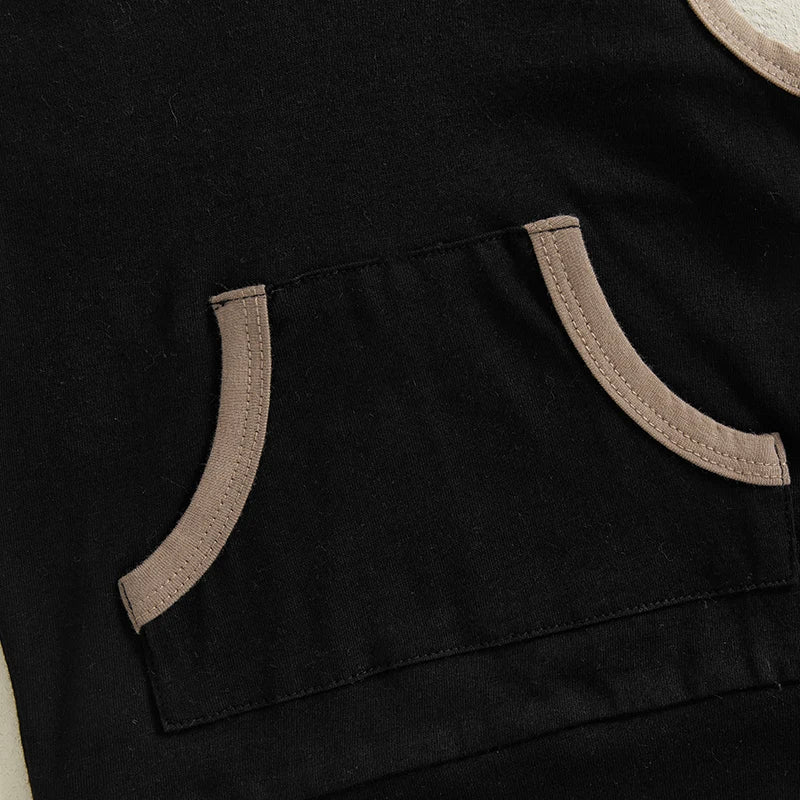 Toddler Baby Boy Shorts Set Contrast Color Sleeveless Hooded Tank Tops Elastic Waist Shorts Summer Outfit