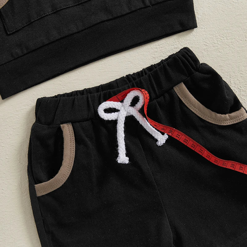 Toddler Baby Boy Shorts Set Contrast Color Sleeveless Hooded Tank Tops Elastic Waist Shorts Summer Outfit