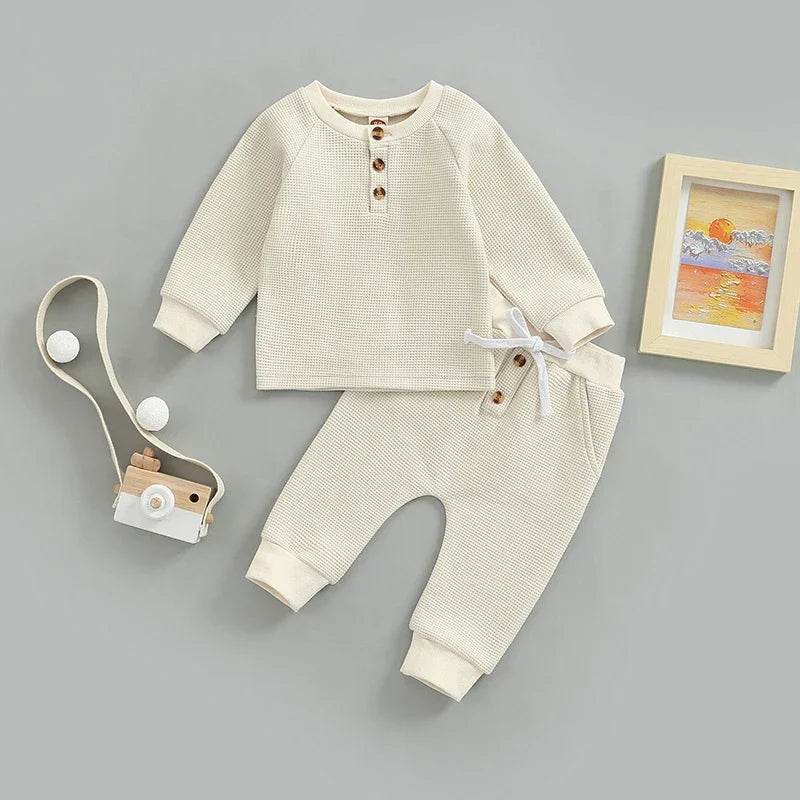Casual Fall Winter Baby Boy Girl Clothes Set Newborn Infant Toddler Button Tops Pants Casual Outfits Clothing