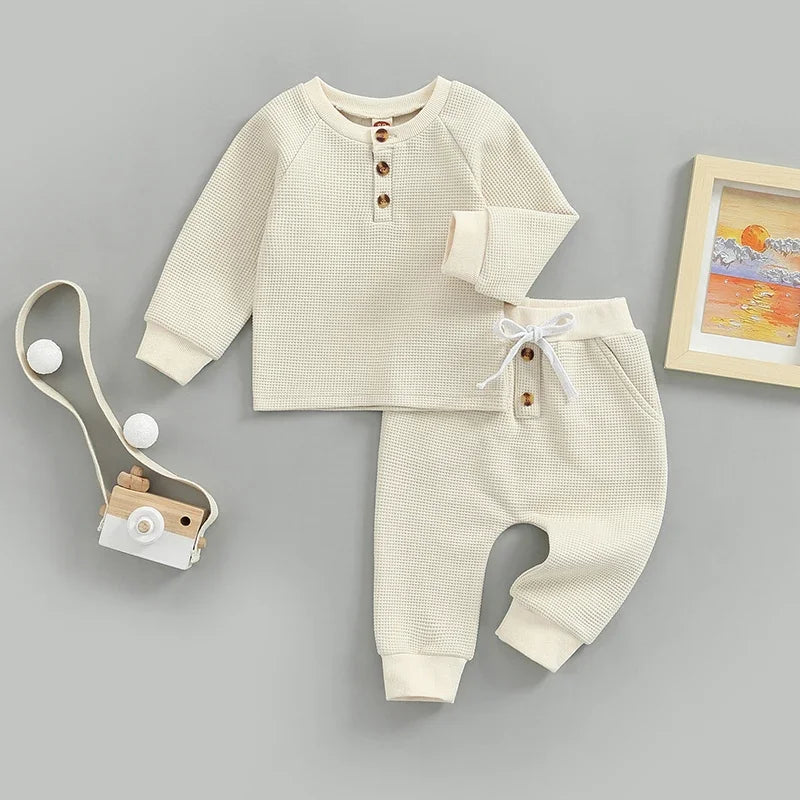 Casual Fall Winter Baby Boy Girl Clothes Set Newborn Infant Toddler Button Tops Pants Casual Outfits Clothing
