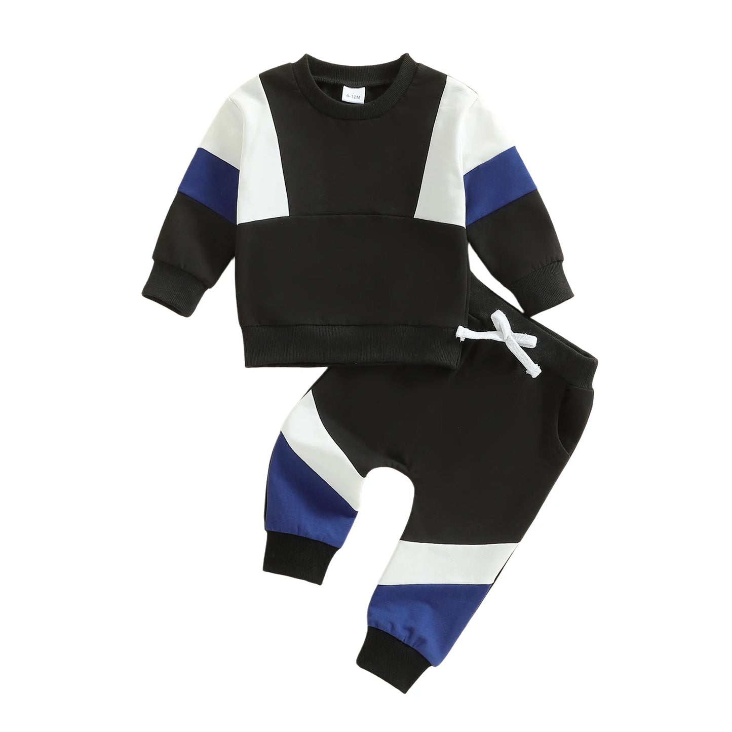 2Pcs Toddler Boy Fall Outfits Long Sleeve Crew Neck Patchwork Pullover Sweatshirt and Joggers Pants Set