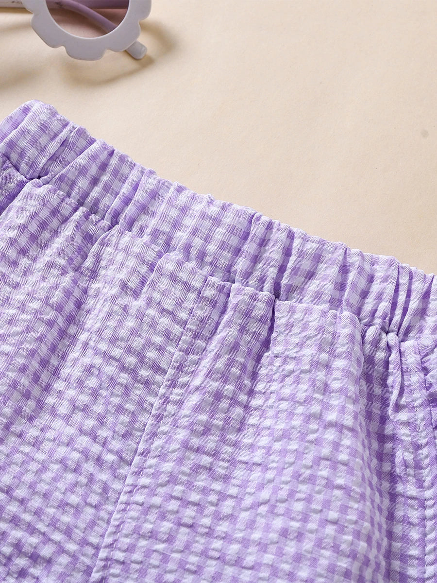 Girl Summer Shorts Plaid Pattern Lotus Edge Cute Casual Fashion Comfortable Soft Shorts