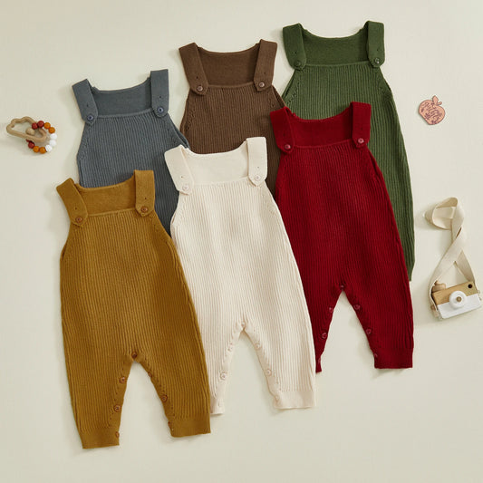 Baby Boys Knit Jumpsuits Sleeveless Square Neck Solid Color Rompers Overalls Outfit