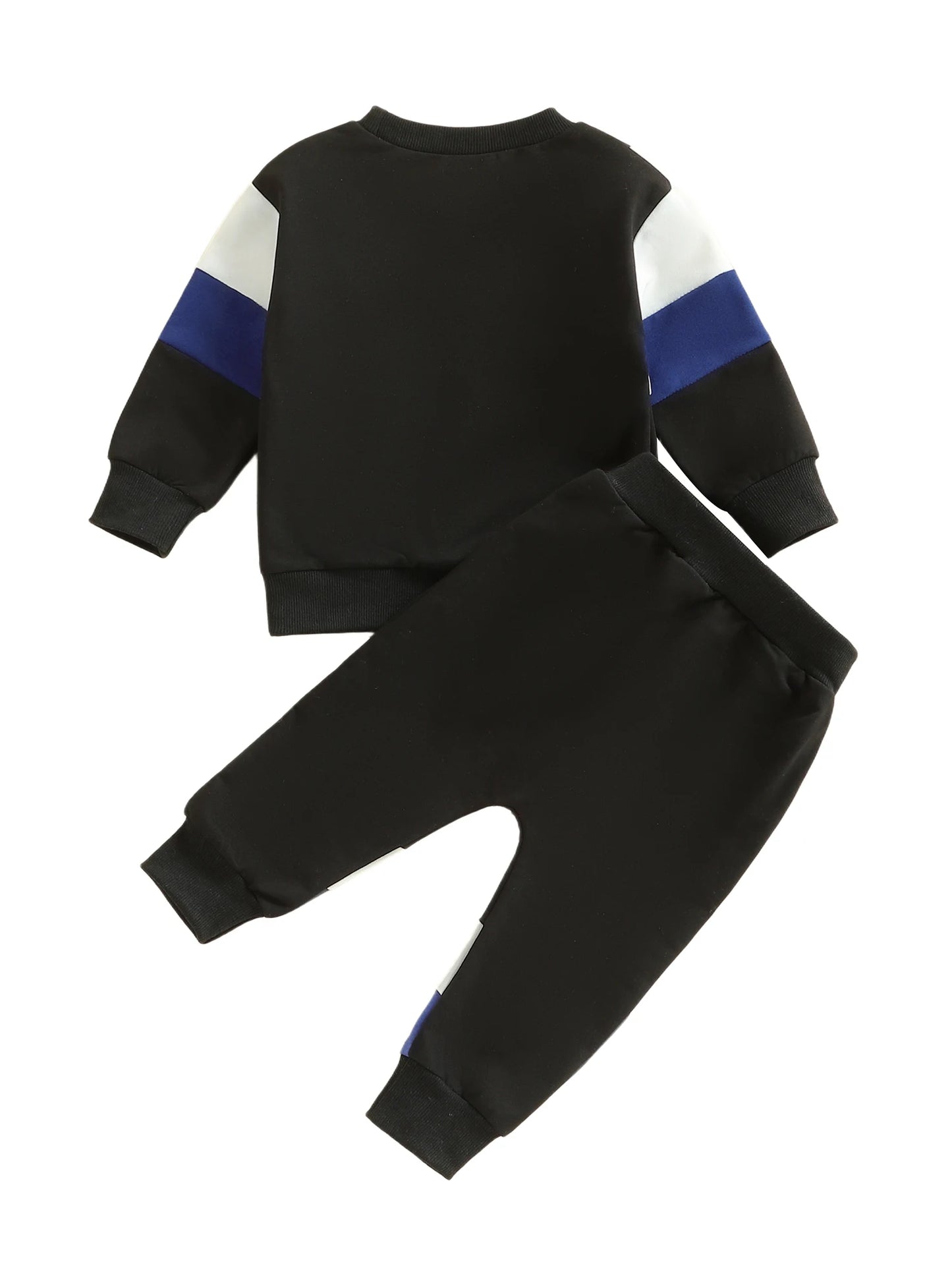 2Pcs Toddler Boy Fall Outfits Long Sleeve Crew Neck Patchwork Pullover Sweatshirt and Joggers Pants Set
