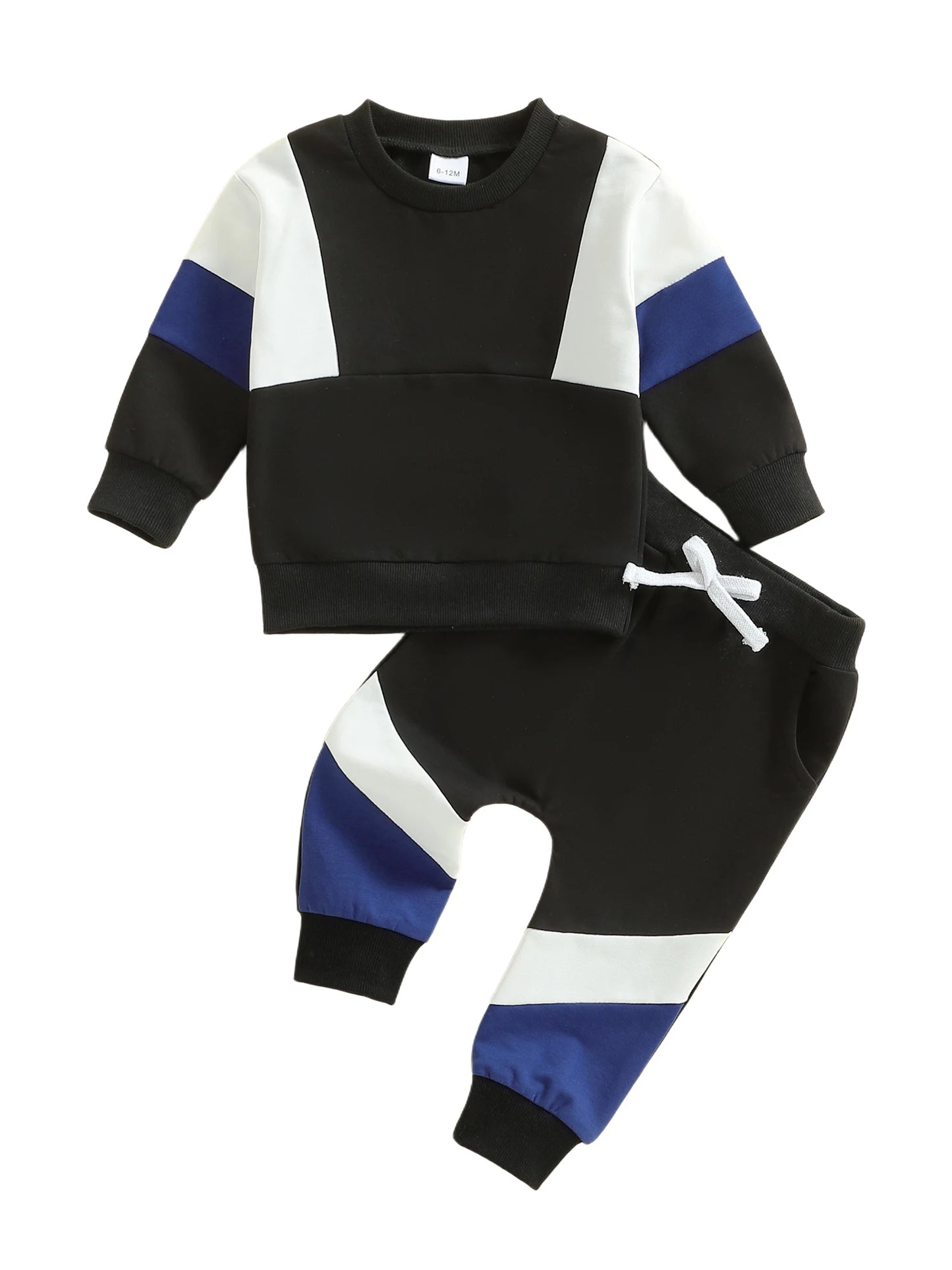 2Pcs Toddler Boy Fall Outfits Long Sleeve Crew Neck Patchwork Pullover Sweatshirt and Joggers Pants Set