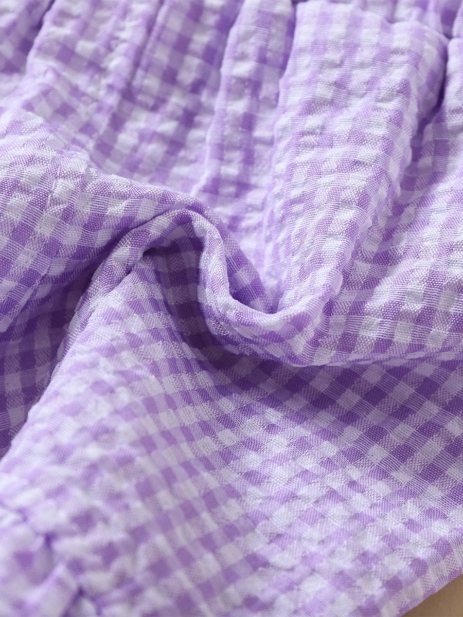 Girl Summer Shorts Plaid Pattern Lotus Edge Cute Casual Fashion Comfortable Soft Shorts