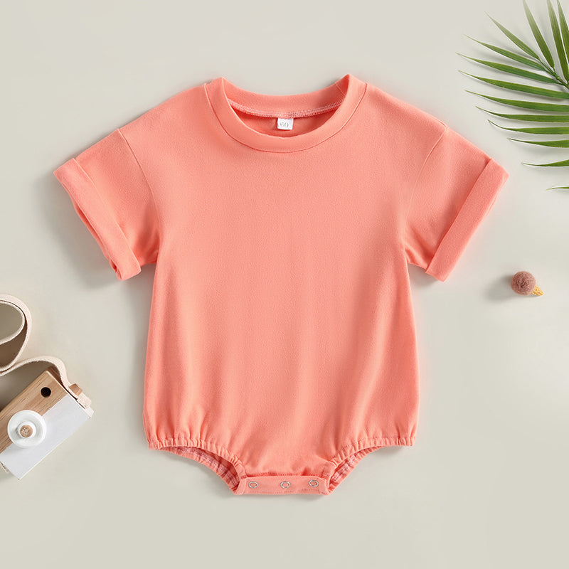 0-24M Baby Boys Girls Summer Casual Rompers Clothes Solid Short Sleeve O-neck Loose Jumpsuits Playsuits