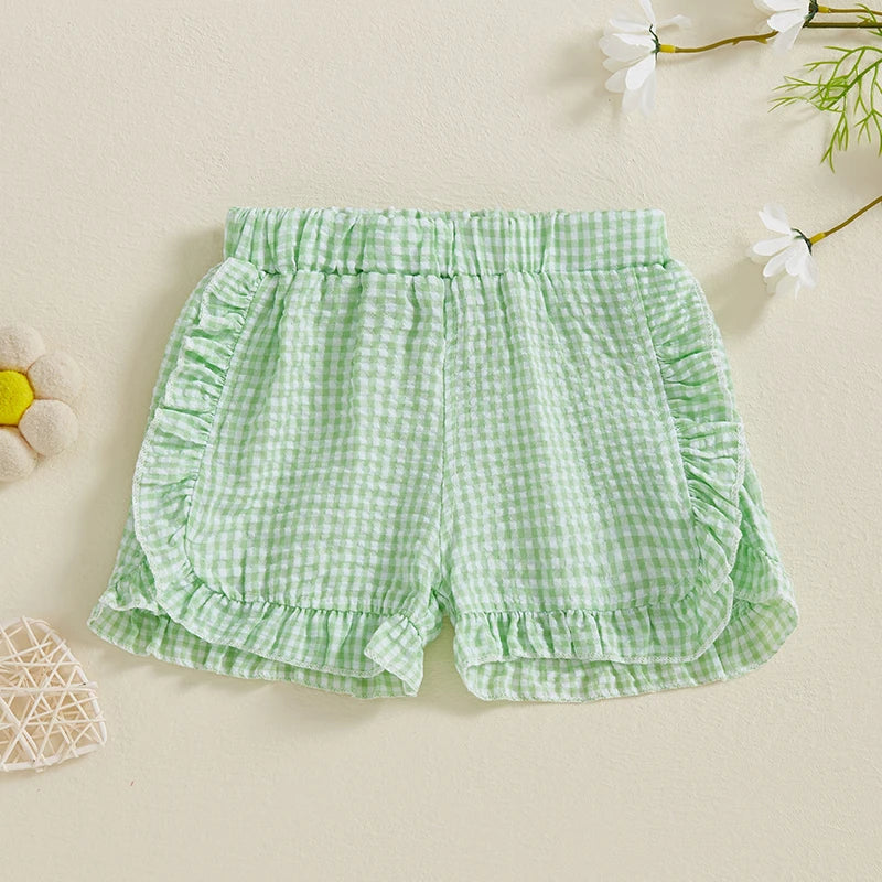 Girl Summer Shorts Plaid Pattern Lotus Edge Cute Casual Fashion Comfortable Soft Shorts