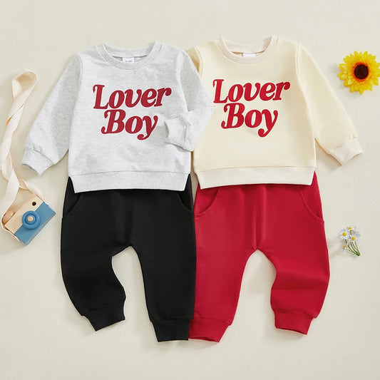 2024-09-28 Lioraitiin Toddler Girl Boy Fall Outfits Letter Print Long Sleeve Sweatshirt with Solid Pants 2Pcs Set