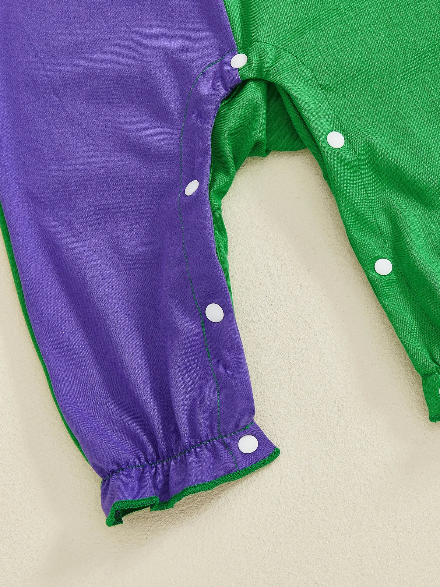 Mardi Gras Themed Romper Contrast Color Ruffled Neckline Long Sleeve Facewear Print Jumpsuit