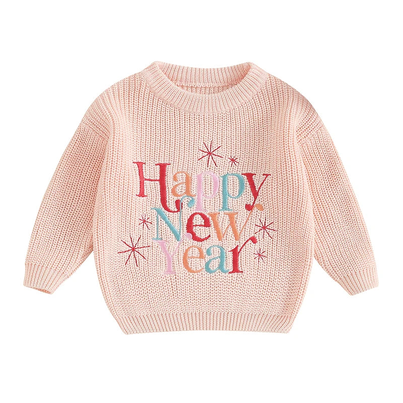 Baby Boy Girl New Year Outfit Long Sleeve Crewneck Letter Embroidery Sweater Tops Infant Winter Clothes