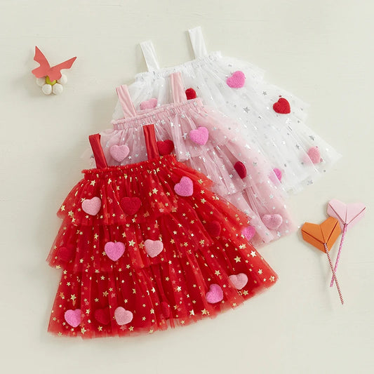 Toddler Baby Girl Valentines Outfit Sleeveless Valentines Dress Star Heart Red Pink Dresses Kids Valentines Clothes